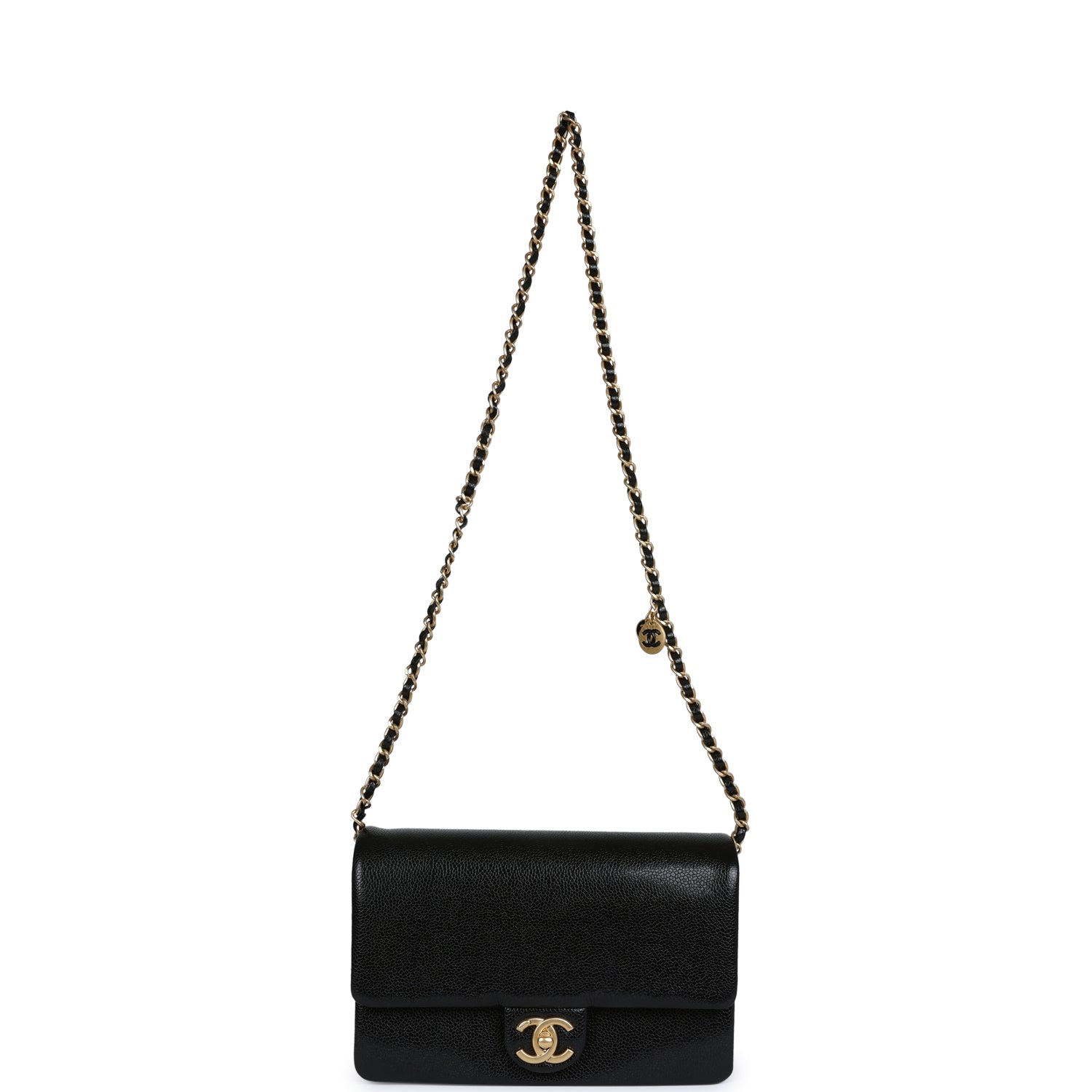 Chanel Small Flap Bag Black Shiny Grained Calfskin Brushed Gold Hardware