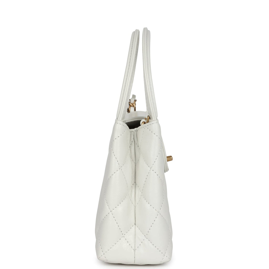 Chanel Small Kelly Shopper White Shiny Aged Calfskin Brushed Gold Hardware
