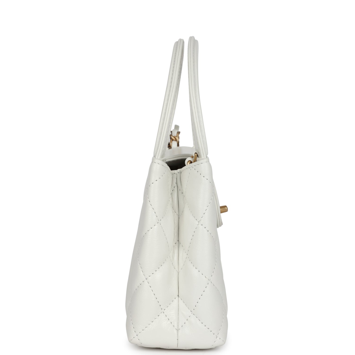 Chanel Small Kelly Shopper White Shiny Aged Calfskin Brushed Gold Hardware