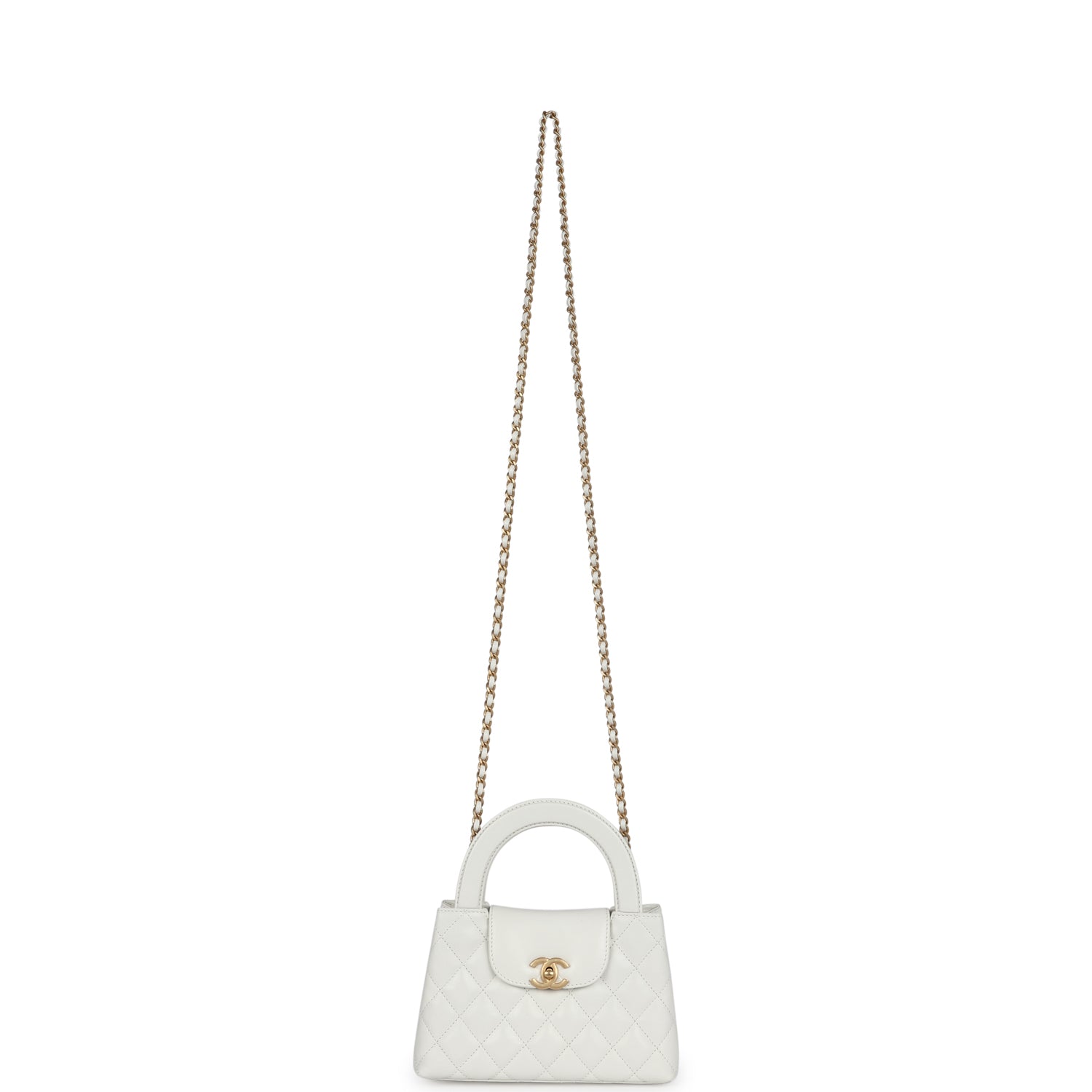 Chanel Small Kelly Shopper White Shiny Aged Calfskin Brushed Gold Hardware