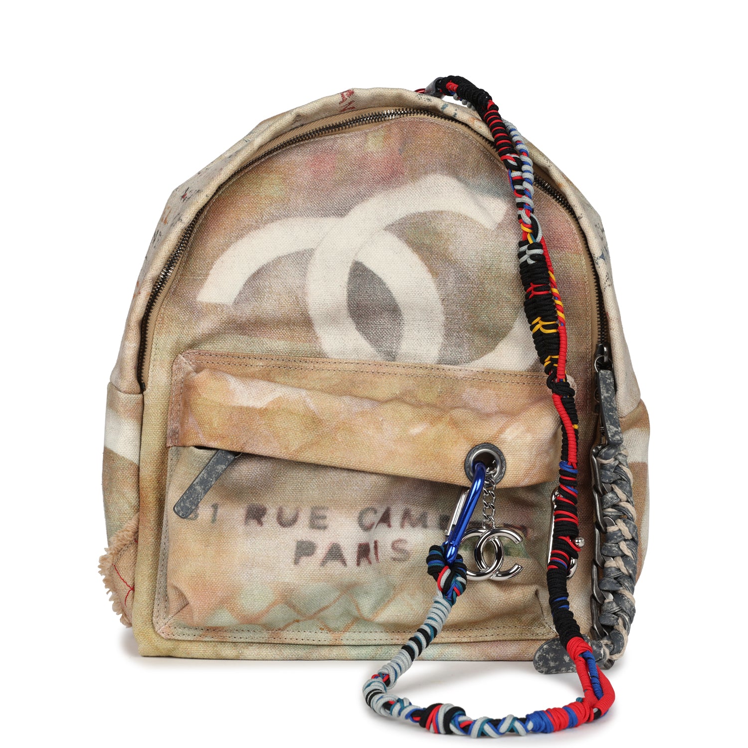 Chanel Graffiti Backpack Beige Multicolored Canvas Silver Hardware