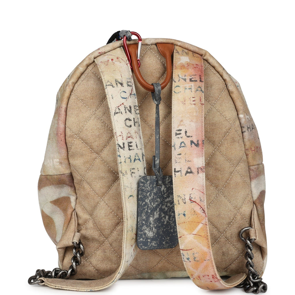 Chanel Graffiti Backpack Beige Multicolored Canvas Silver Hardware
