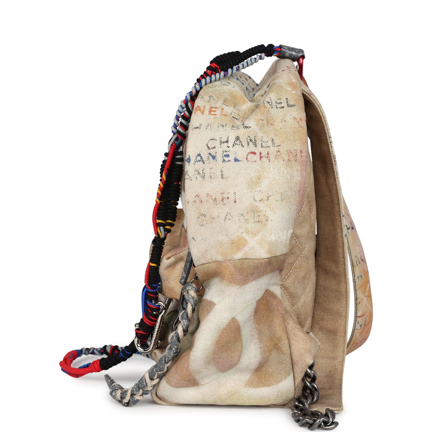Chanel Graffiti Backpack Beige Multicolored Canvas Silver Hardware