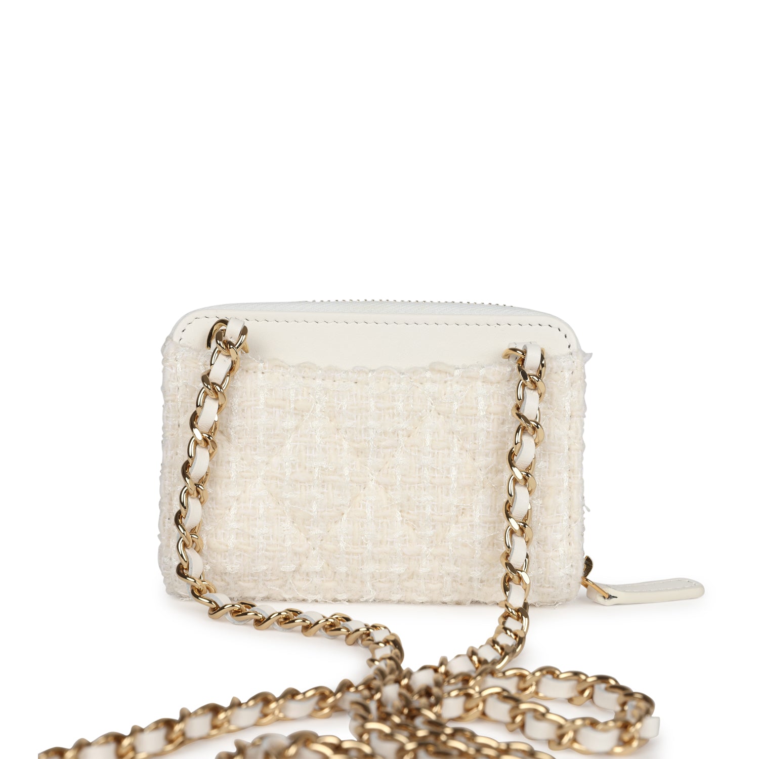 Chanel Bow Wallet  Holder on Chain White/Beige Tweed/Calfskin Gold Hardware