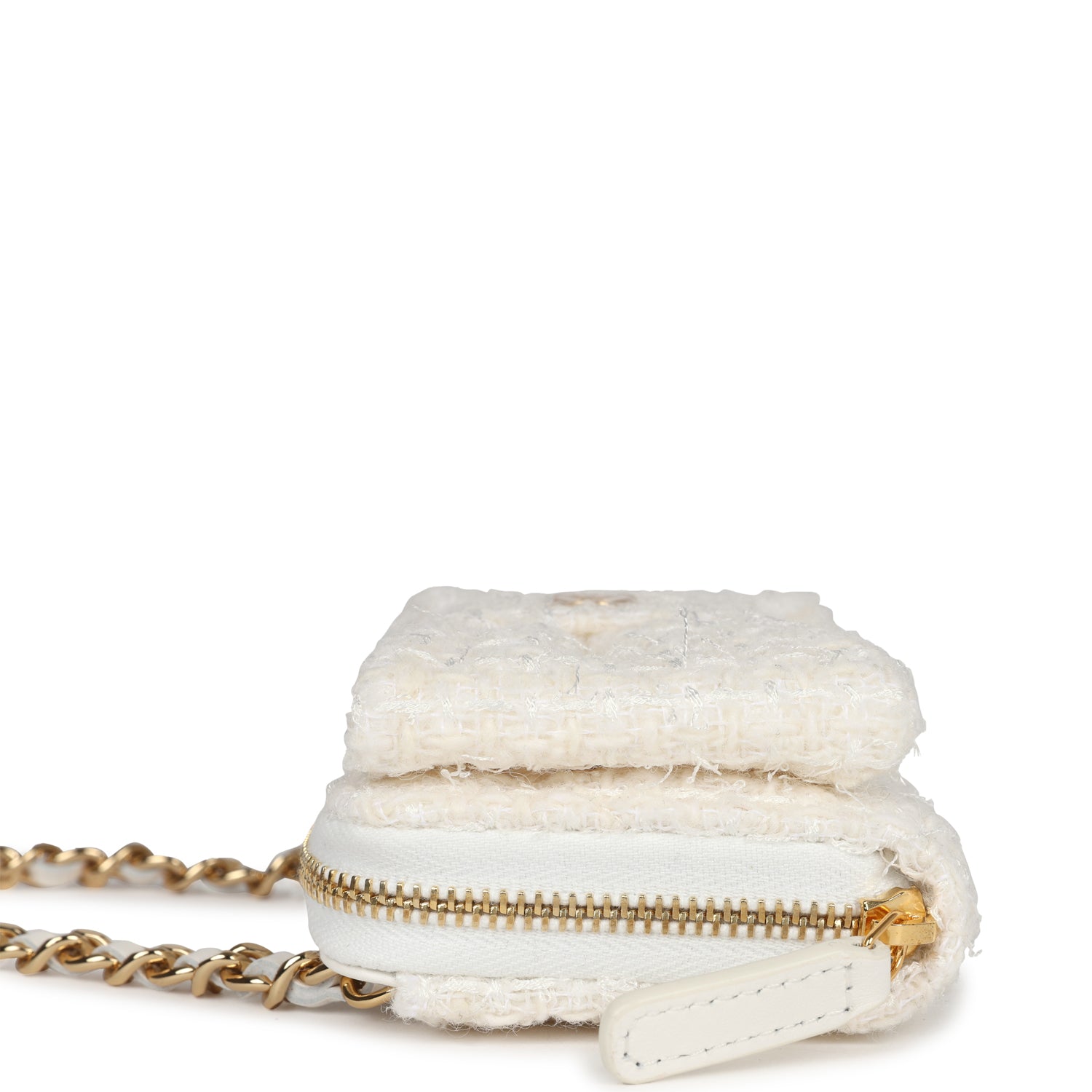 Chanel Bow Wallet  Holder on Chain White/Beige Tweed/Calfskin Gold Hardware