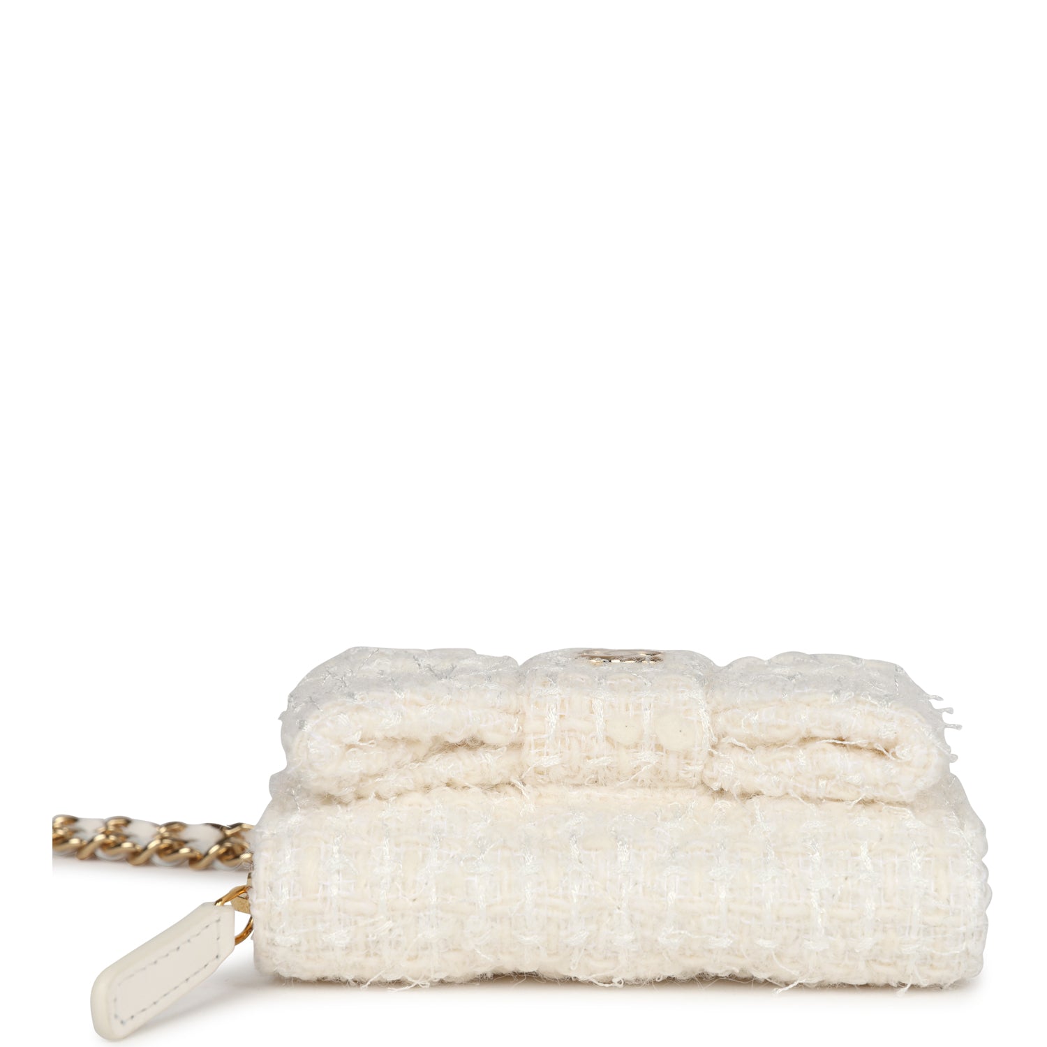 Chanel Bow Wallet  Holder on Chain White/Beige Tweed/Calfskin Gold Hardware