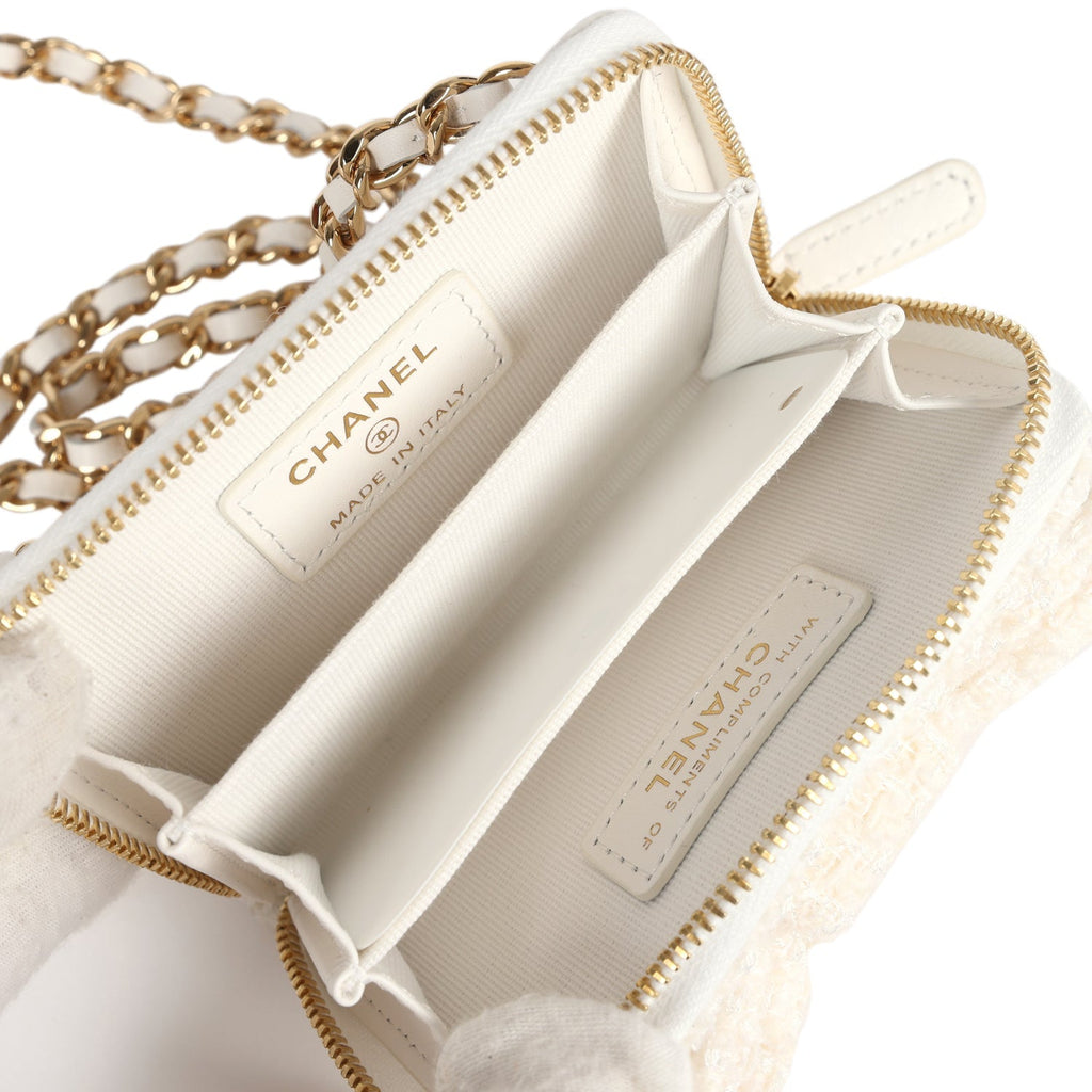 Chanel Bow Wallet  Holder on Chain White/Beige Tweed/Calfskin Gold Hardware