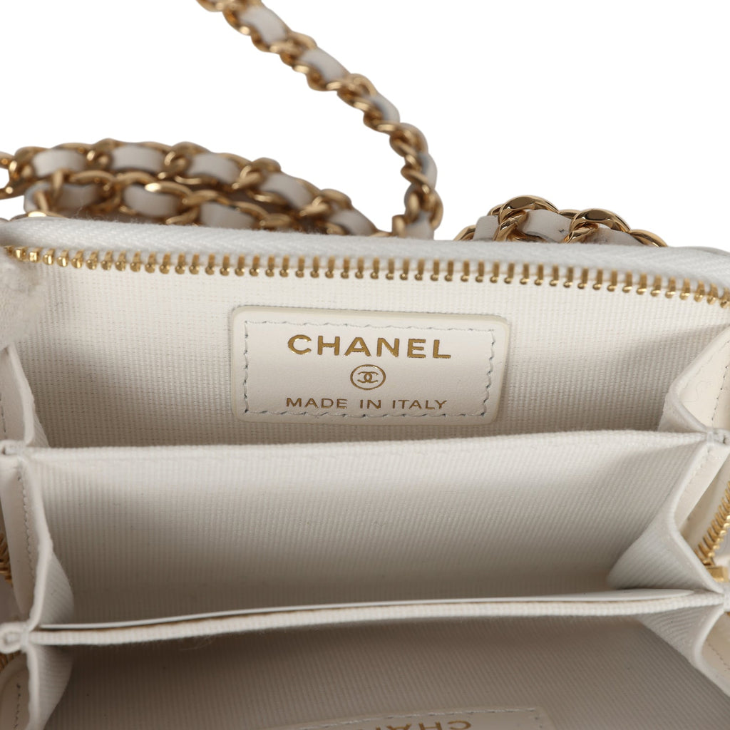 Chanel Bow Wallet  Holder on Chain White/Beige Tweed/Calfskin Gold Hardware