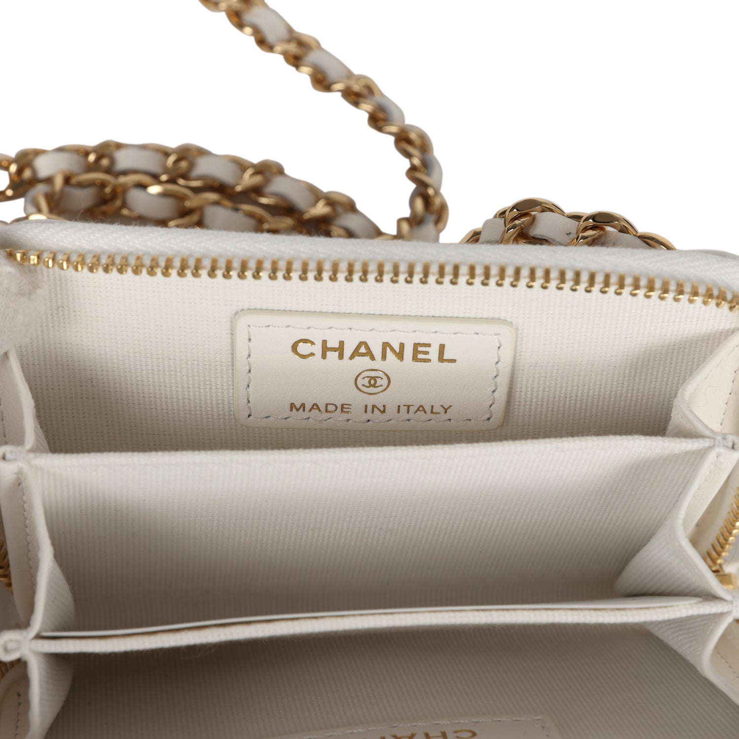 Chanel Bow Wallet  Holder on Chain White/Beige Tweed/Calfskin Gold Hardware