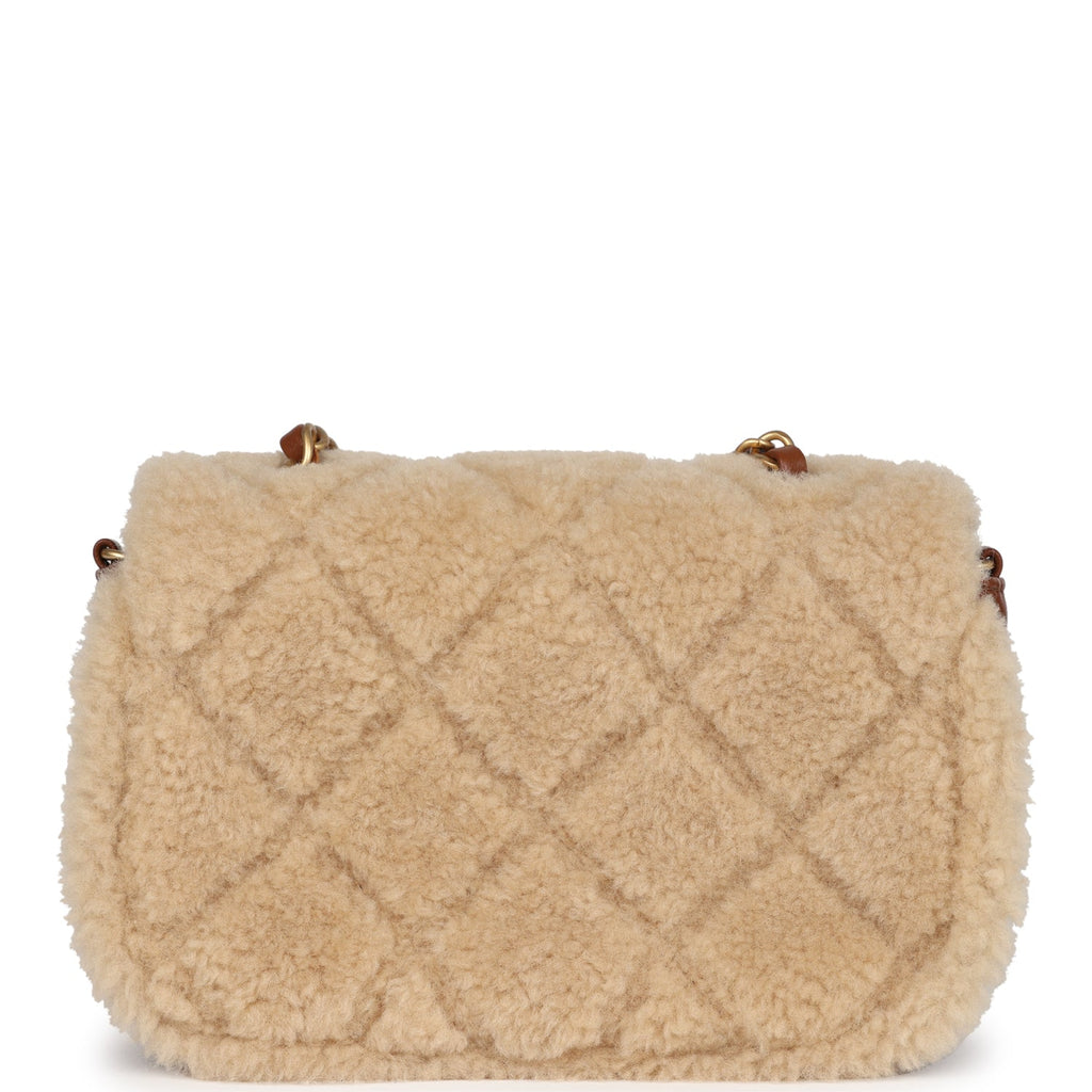Chanel Mini Shearling Flap Bag Brown Lambskin Brushed Gold Hardware