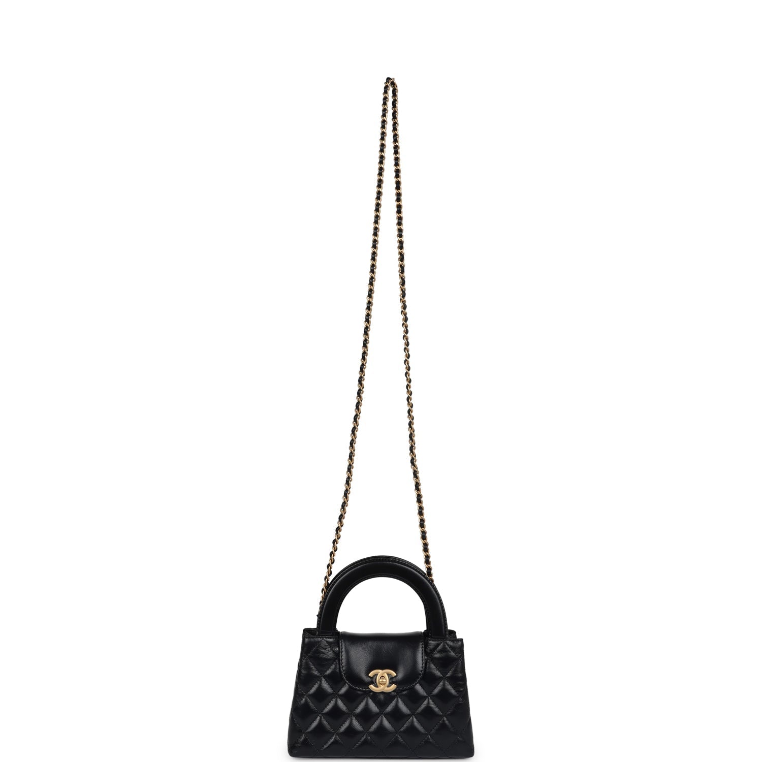 Chanel Small Kelly Shopper Black Shiny Aged Calfskin Brushed Gold Hardware