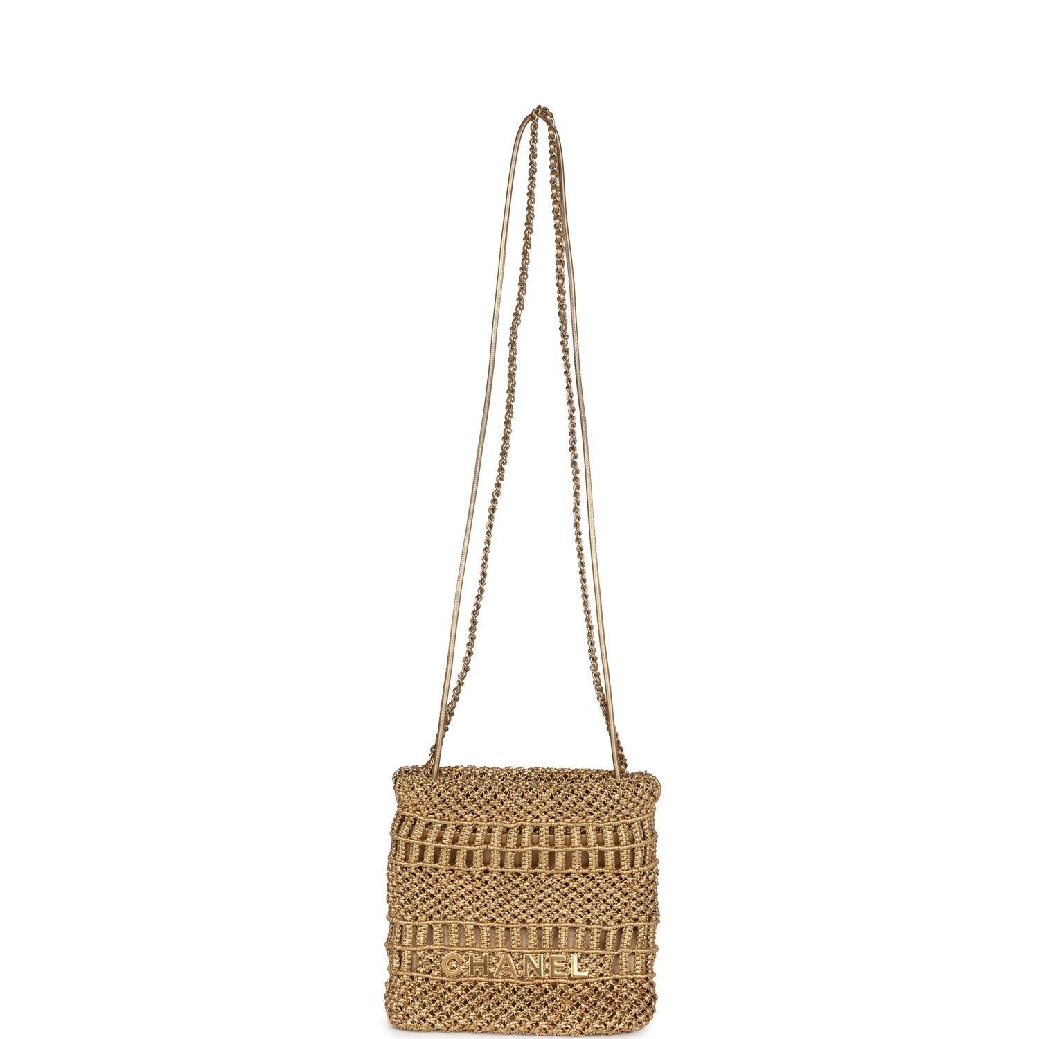 Chanel Mini 22 Bag Metallic Gold Macrame Calfskin Gold Hardware