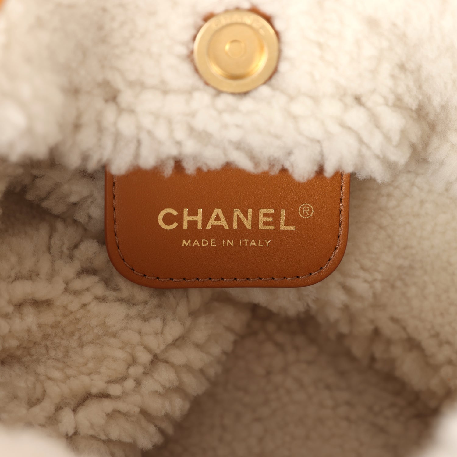 Chanel Small 22 Bag Tan Suede and White Shearling Gold Hardware