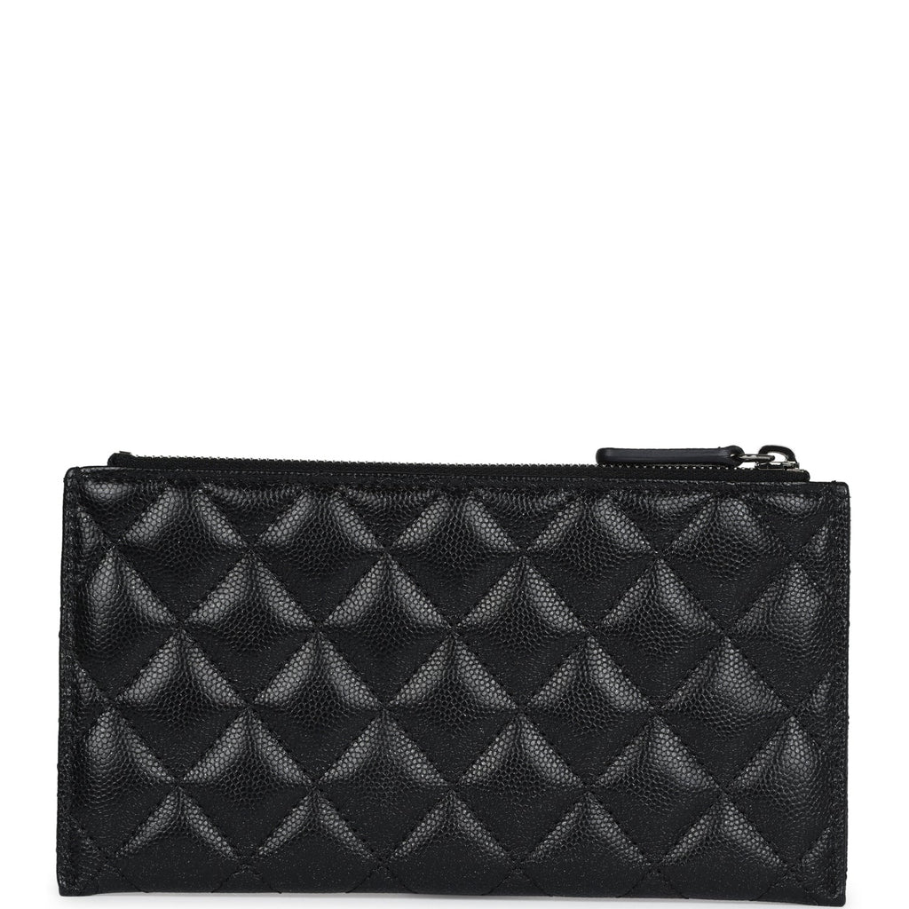 Chanel Classic Long Zipped Pouch Iridescent Black Caviar Ruthenium Hardware
