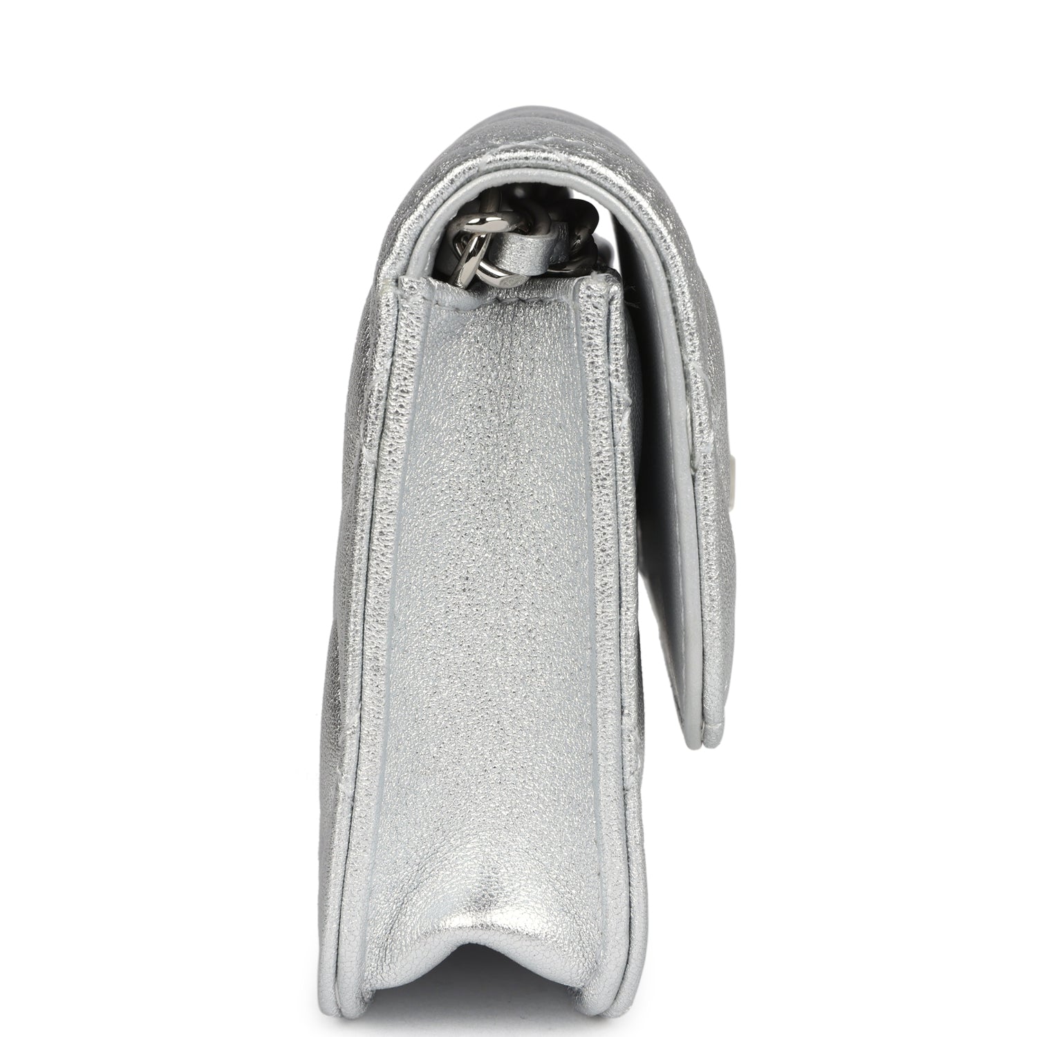 Chanel Crystal CC Walk Of Fame Clutch Wallet Silver Metallic Goatskin Silver Hardware
