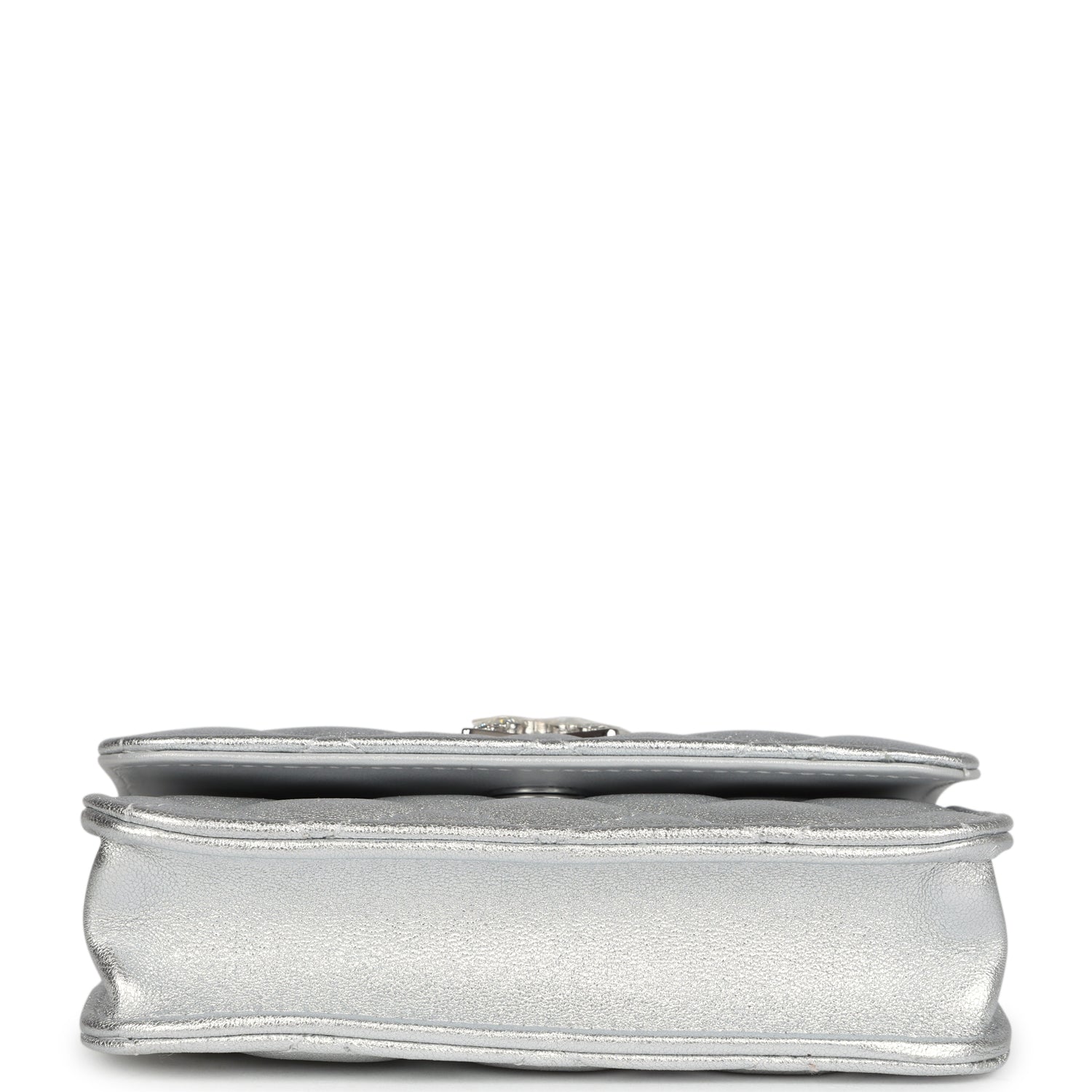 Chanel Crystal CC Walk Of Fame Clutch Wallet Silver Metallic Goatskin Silver Hardware