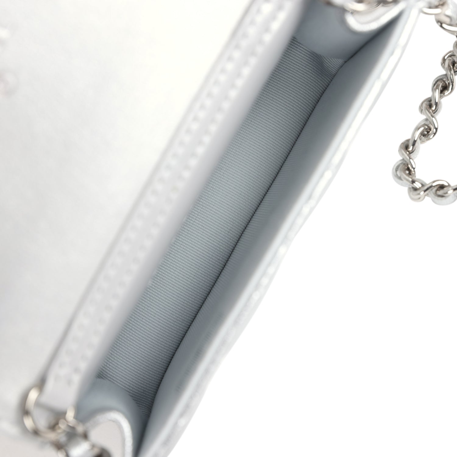 Chanel Crystal CC Walk Of Fame Clutch Wallet Silver Metallic Goatskin Silver Hardware