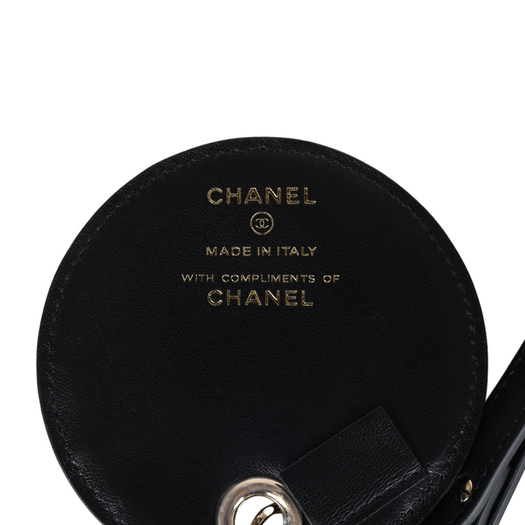 Chanel Round Luggage Tag Black Lambskin Light Gold Hardware