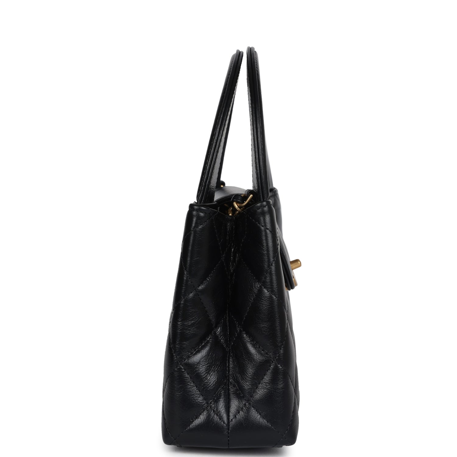 Chanel Small Kelly Shopper Black Shiny Aged Calfskin Brushed Gold Hardware