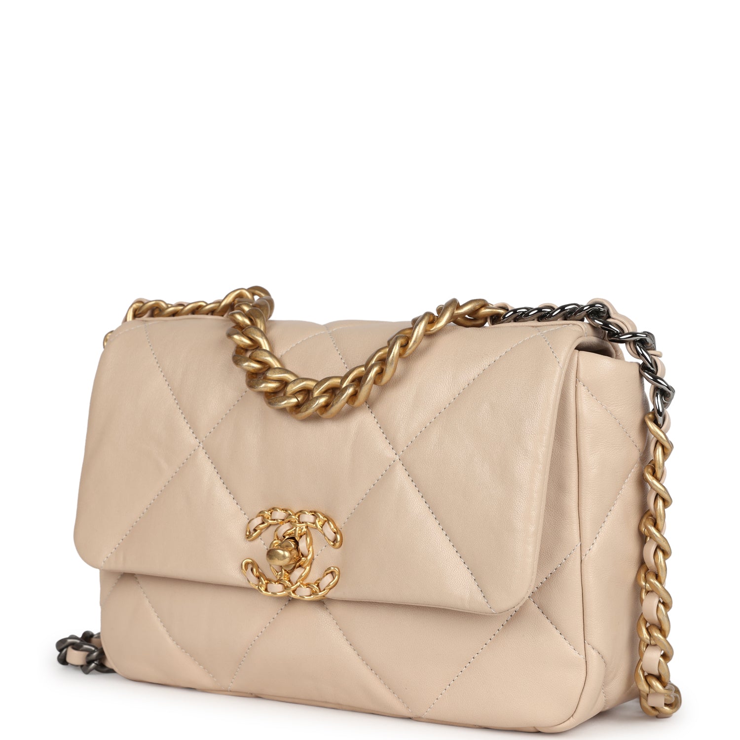 Chanel Medium 19 Flap Beige Lambskin Mixed Metal Hardware