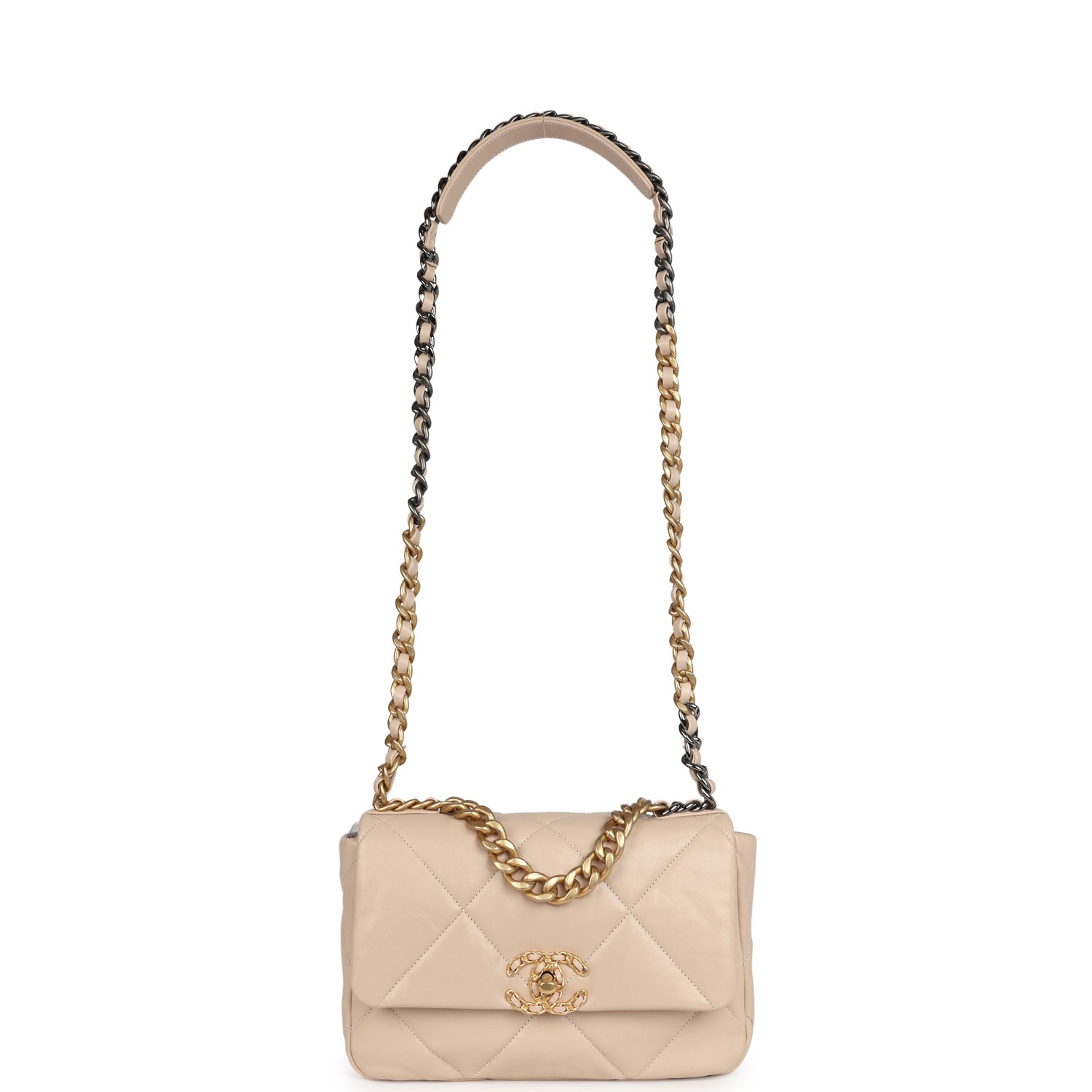 Chanel Medium 19 Flap Beige Lambskin Mixed Metal Hardware
