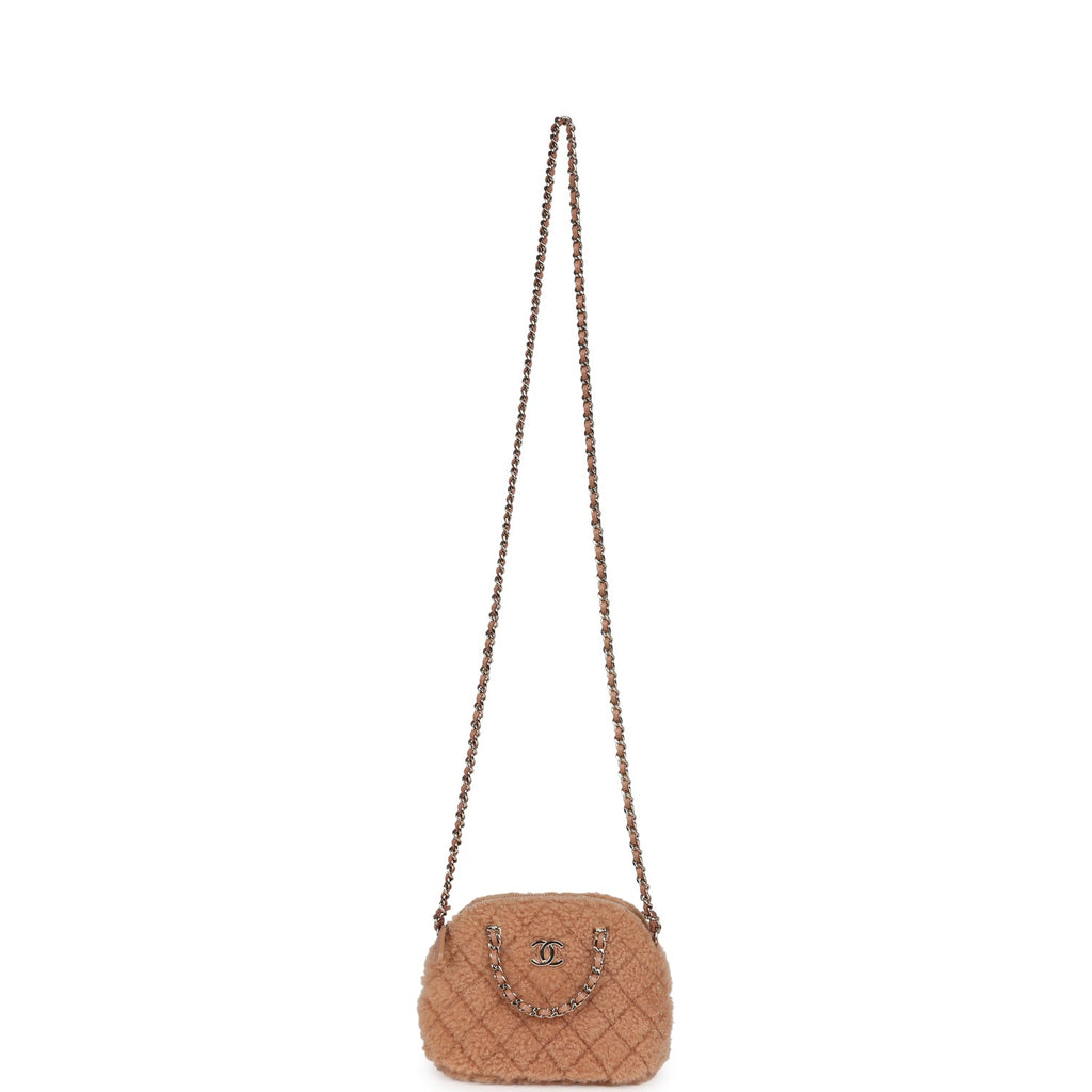 Chanel Small Crossbody Bag Light Brown Shearling Light Gold Hardware