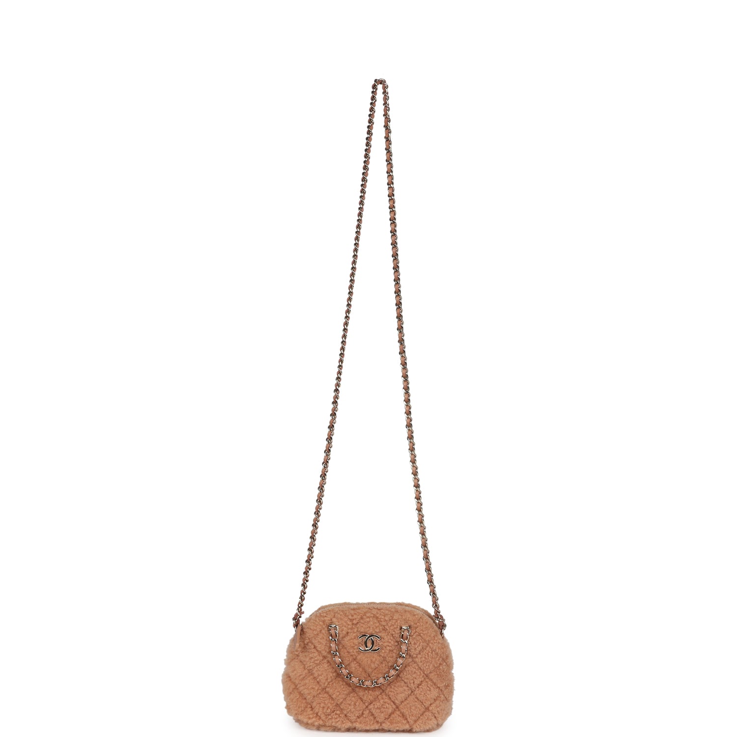 Chanel Small Crossbody Bag Light Brown Shearling Light Gold Hardware