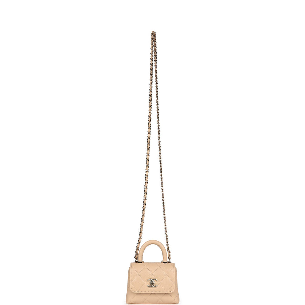 Chanel Nano Coco Top Handle Flap Bag Light Beige Caviar Light Gold Hardware