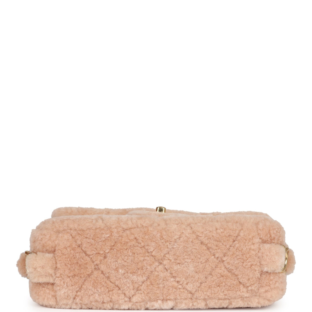 Chanel Small CC Flap Bag Light Pink Shearling Brushed Gold Hardware