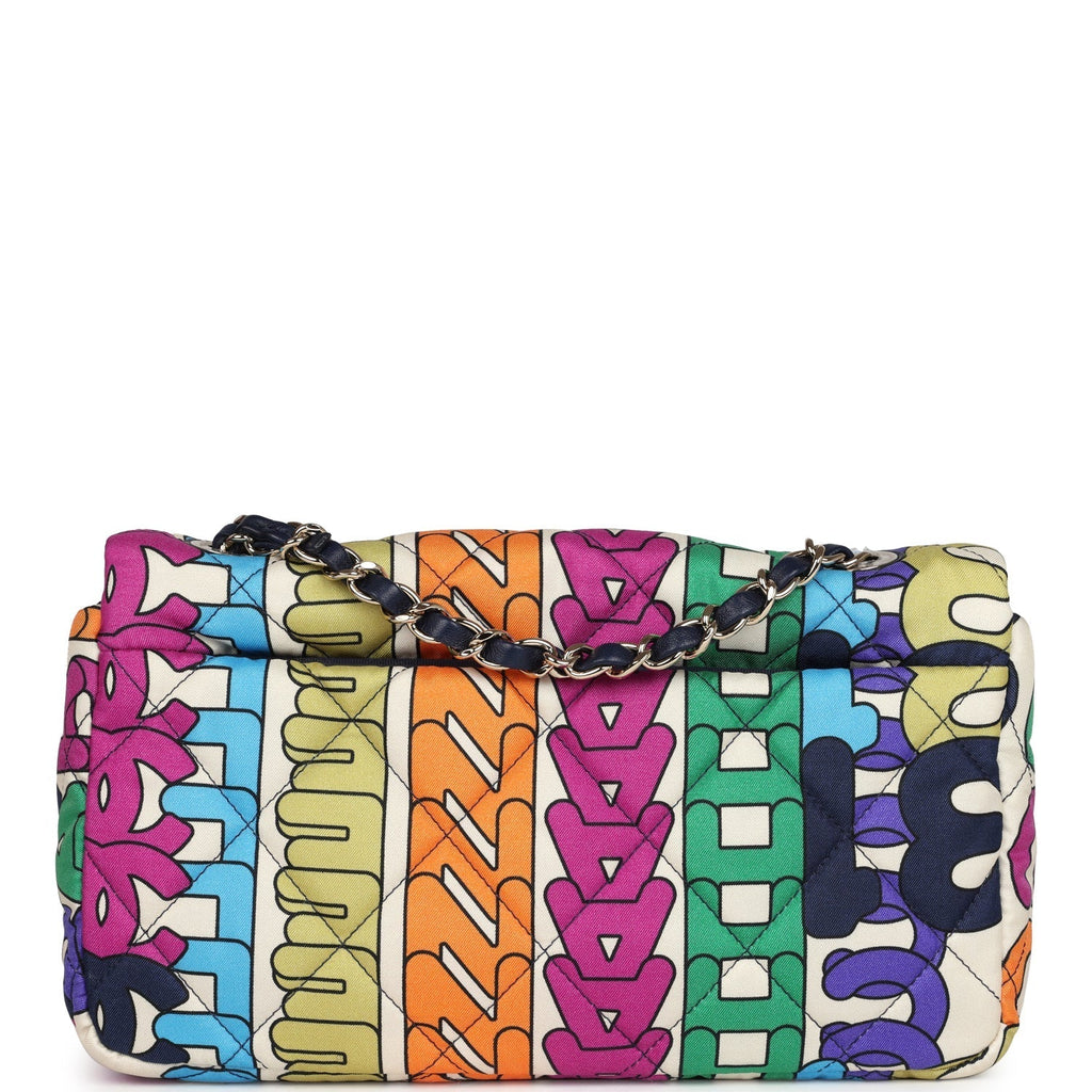 Chanel Medium Flap Bag Rainbow Logo Nylon Light Gold Hardware
