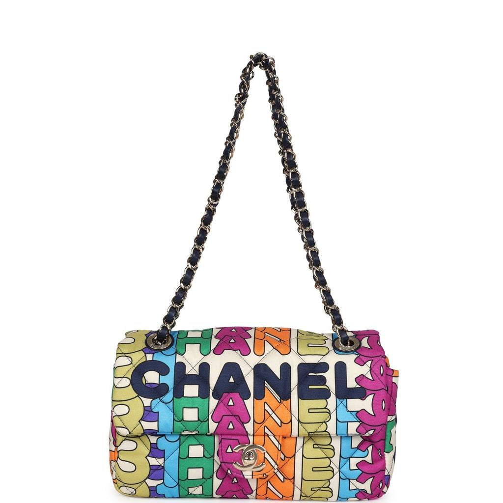 Chanel Medium Flap Bag Rainbow Logo Nylon Light Gold Hardware