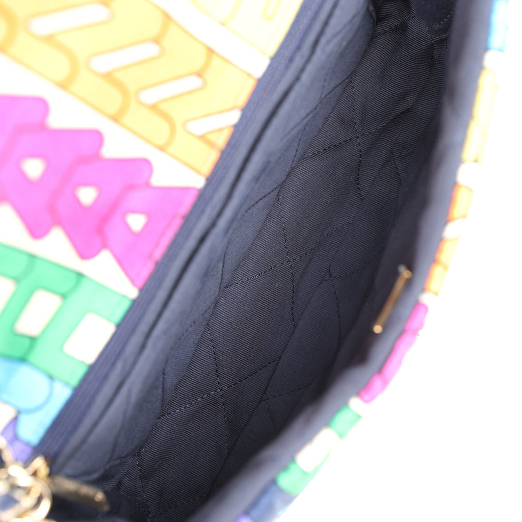Chanel Medium Flap Bag Rainbow Logo Nylon Light Gold Hardware