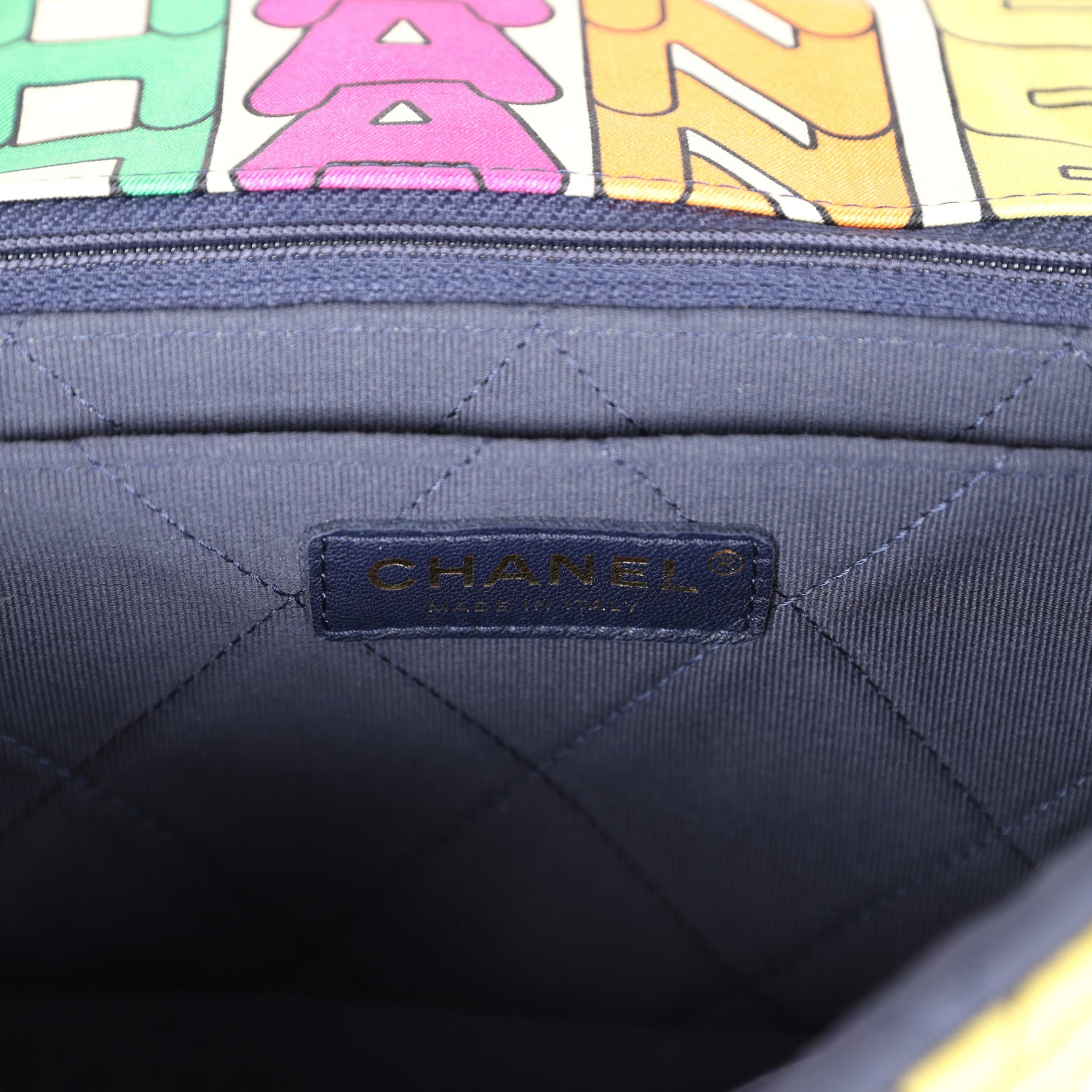 Chanel Medium Flap Bag Rainbow Logo Nylon Light Gold Hardware