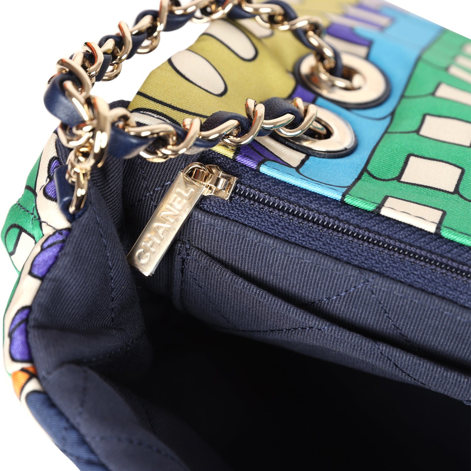 Chanel Medium Flap Bag Rainbow Logo Nylon Light Gold Hardware