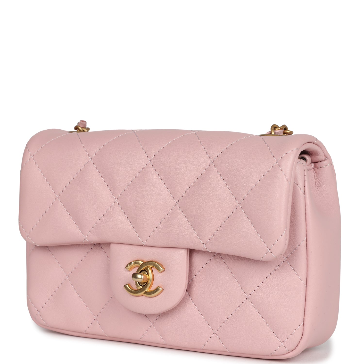 Chanel Mini Rectangular Flap Bag with Heart Chain Pink Lambskin Antique Gold Hardware