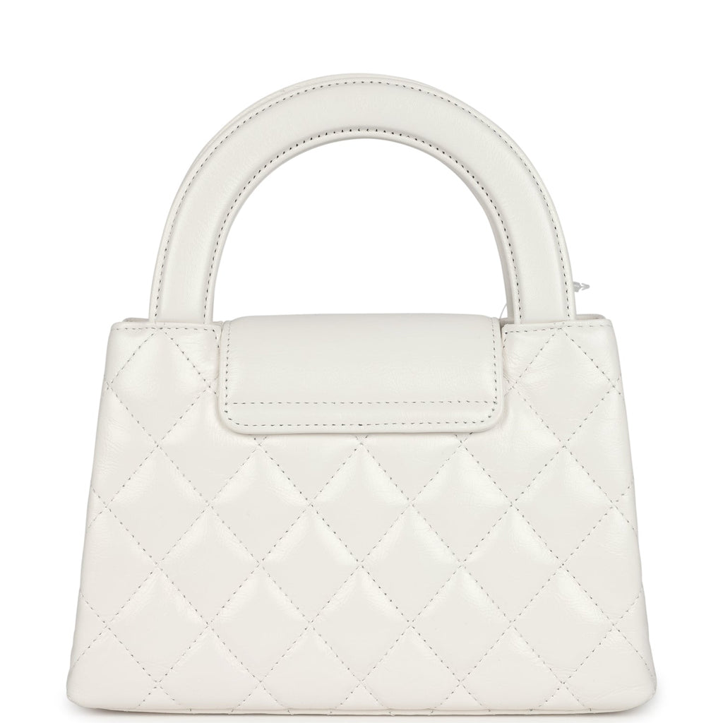 Chanel Small Kelly Shopper White Shiny Aged Calfskin Brushed Gold Hardware