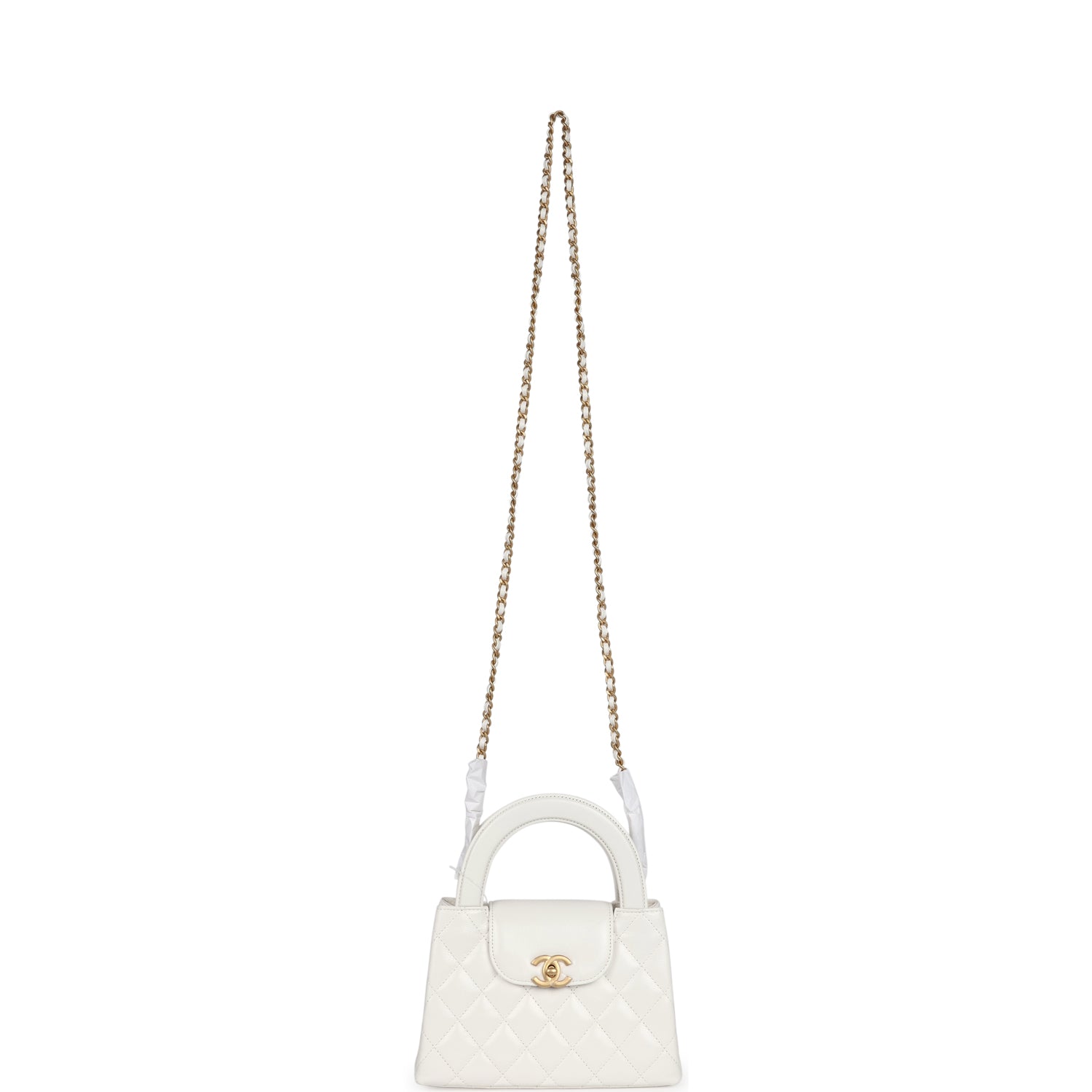 Chanel Small Kelly Shopper White Shiny Aged Calfskin Brushed Gold Hardware