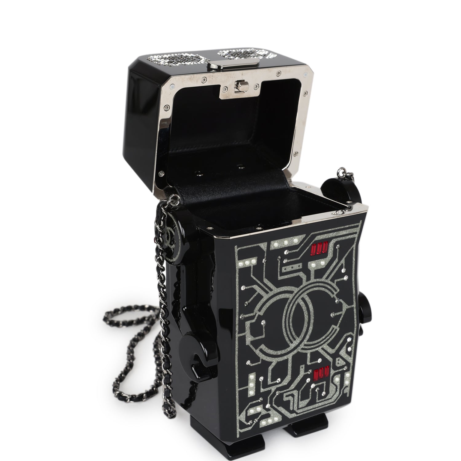 Chanel Limited Edition Robot Minaudière Bag Black Plexiglass and Crystals Ruthenium Hardware