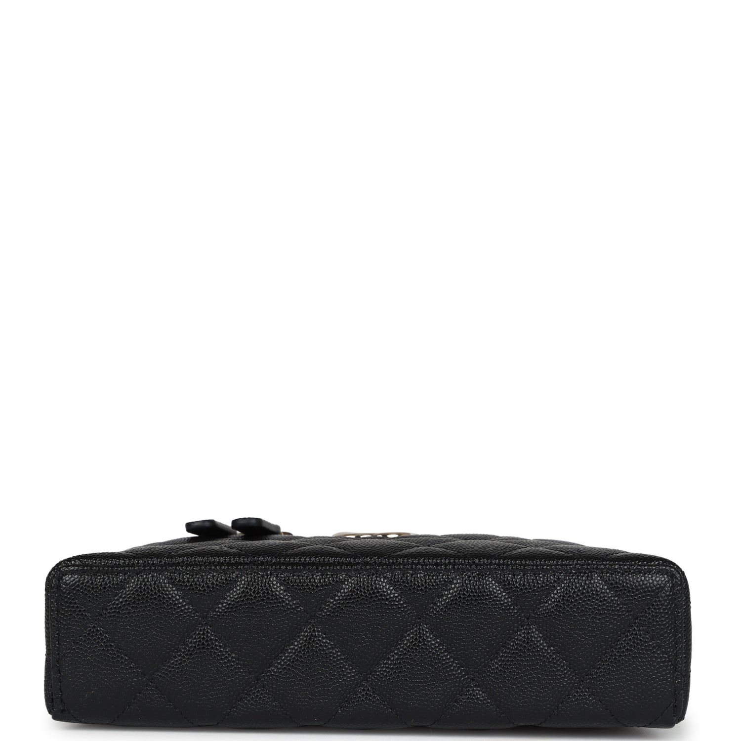 Chanel CC Top Handle Long Vanity Case With Chain Black Caviar Light Gold Hardware