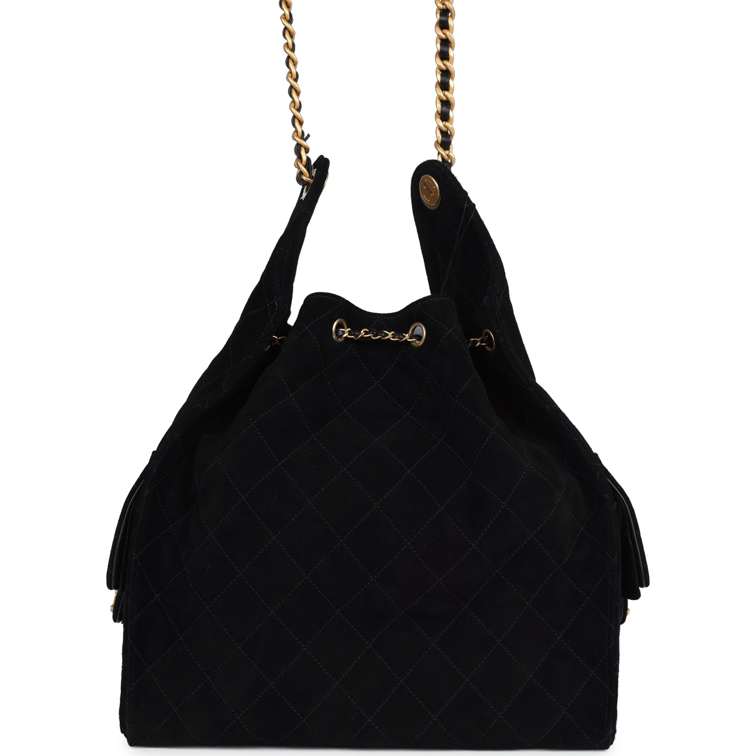 Chanel Large 25 Hobo Bag Black Suede Antique Gold Hardware