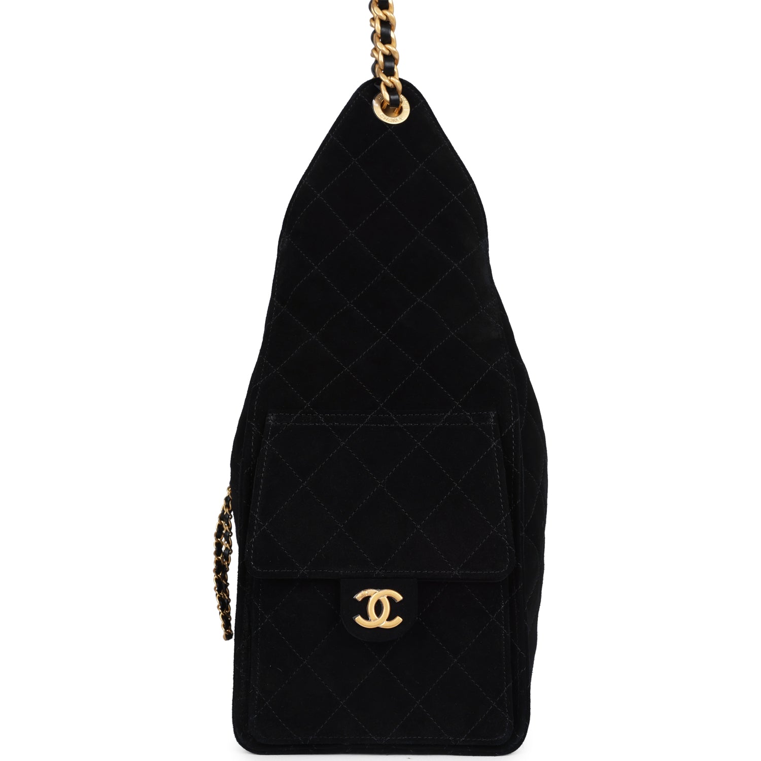 Chanel Large 25 Hobo Bag Black Suede Antique Gold Hardware