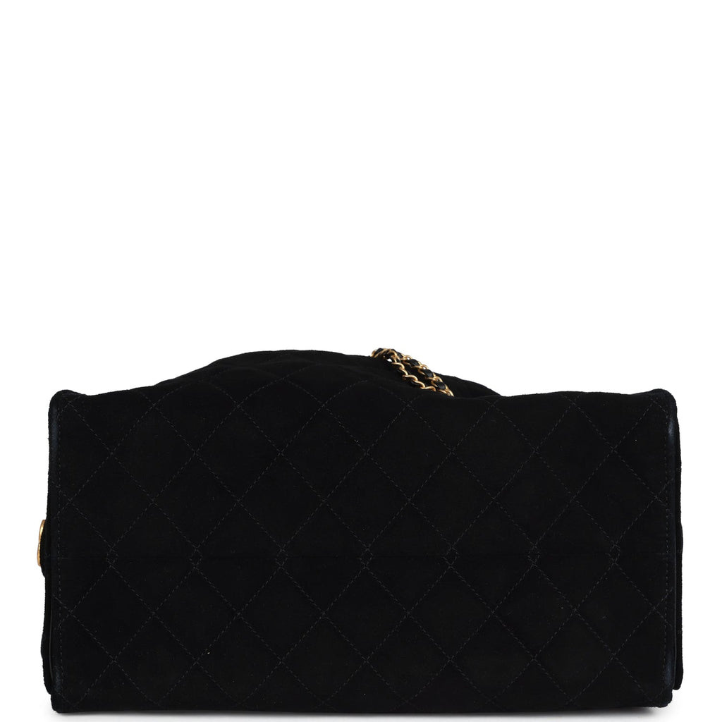 Chanel Large 25 Hobo Bag Black Suede Antique Gold Hardware
