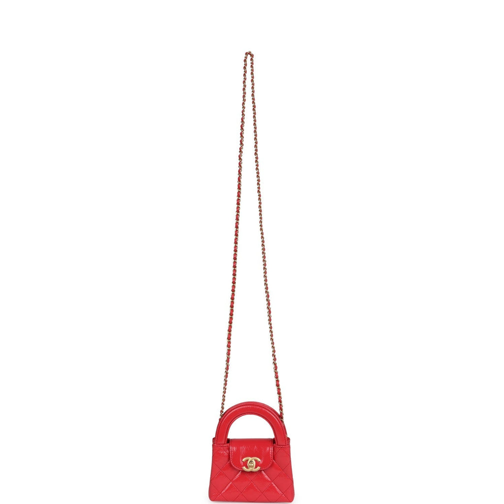 Chanel Nano Kelly Shopper Red Shiny Aged Calfskin Brushed Gold Hardware