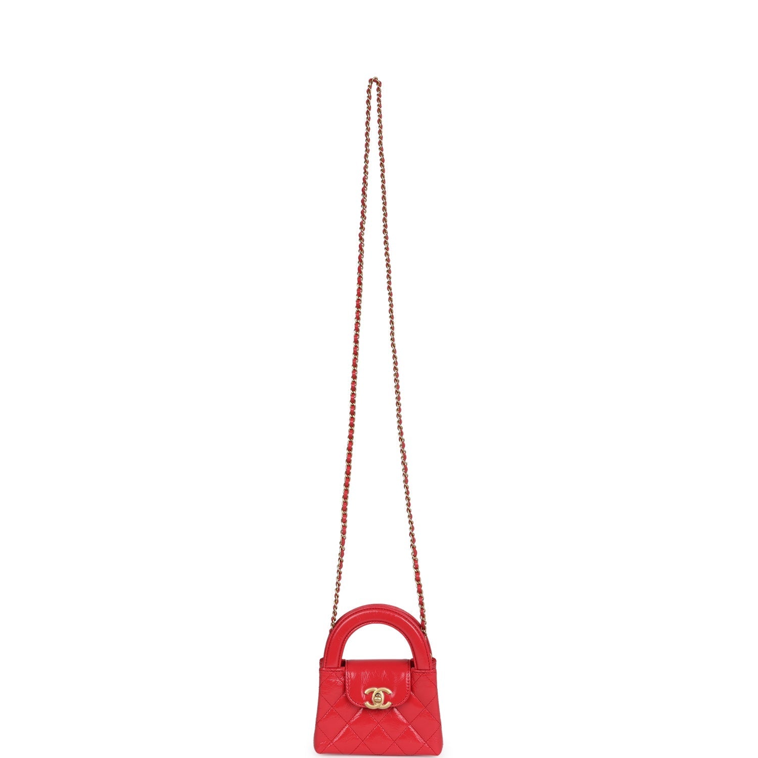 Chanel Nano Kelly Shopper Red Shiny Aged Calfskin Brushed Gold Hardware