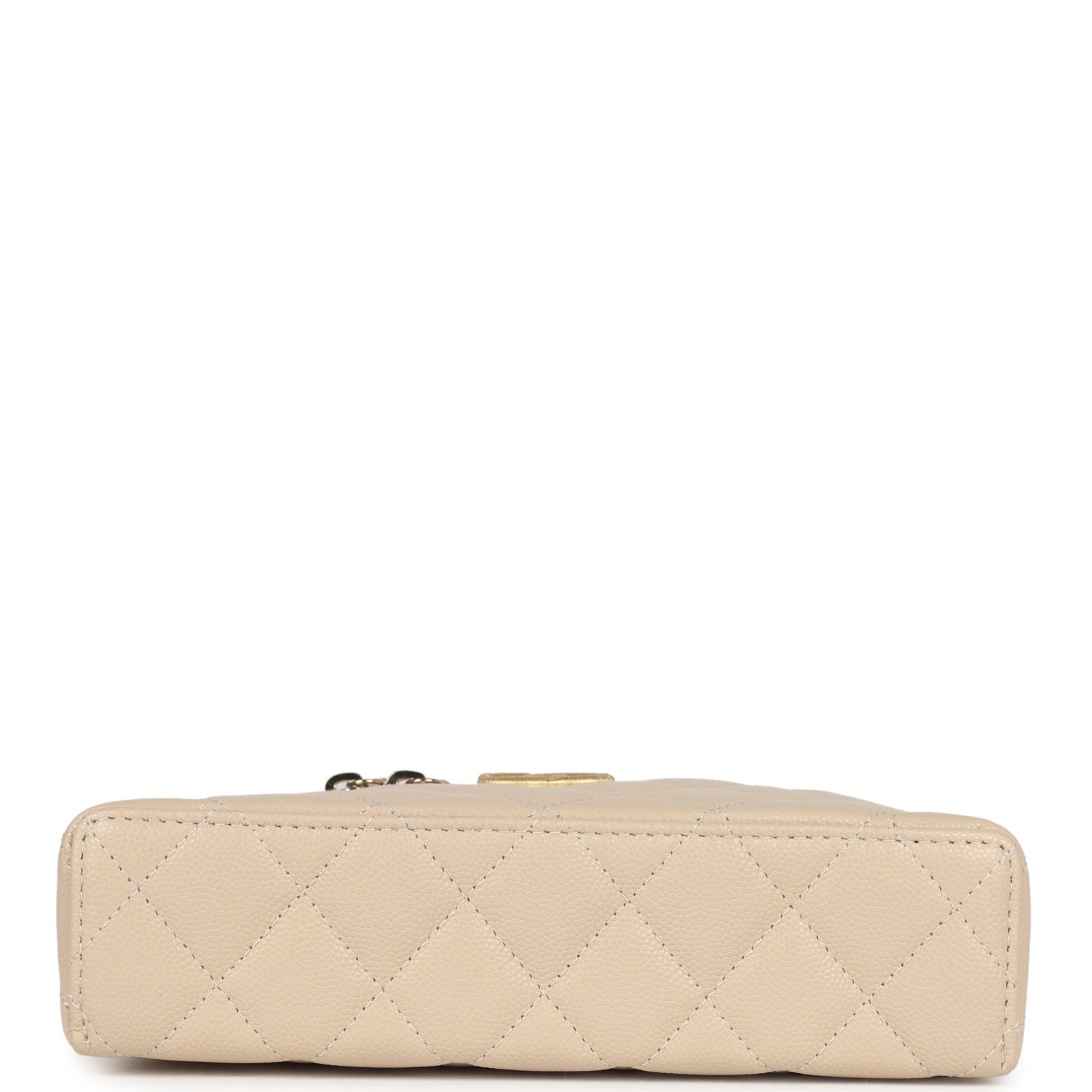 Chanel CC Top Handle Long Vanity Case With Chain Light Beige Shiny Caviar Brushed Gold Hardware