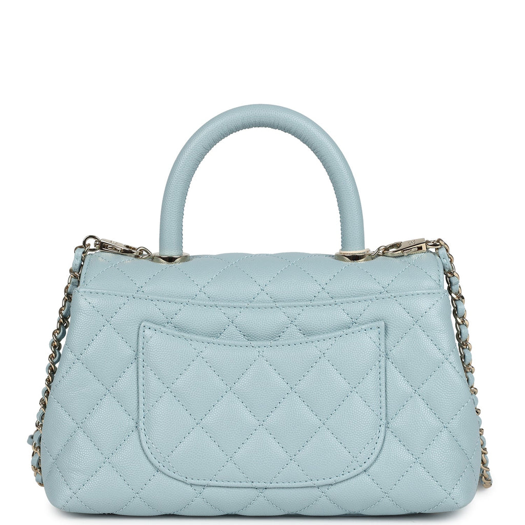 Chanel Small Coco Top Handle Flap Bag Light Blue Caviar Light Gold Hardware