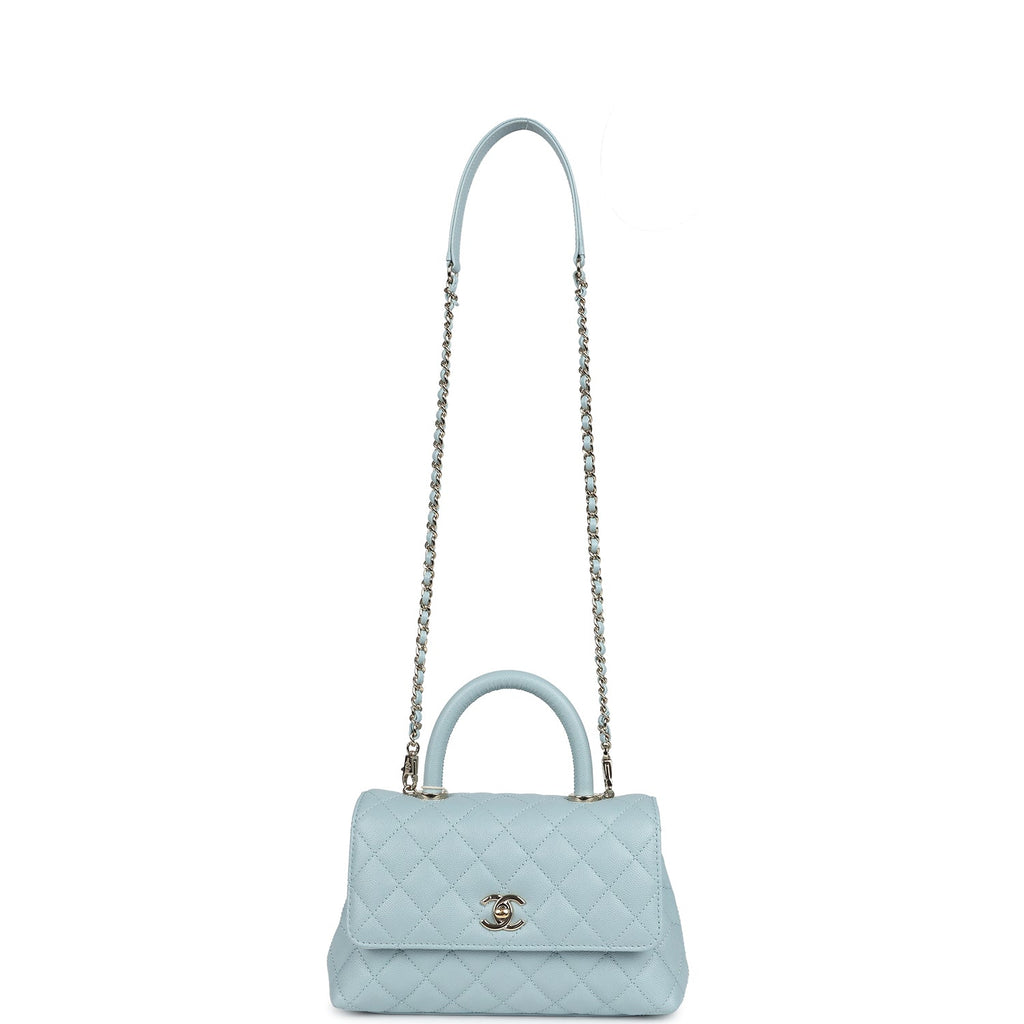 Chanel Small Coco Top Handle Flap Bag Light Blue Caviar Light Gold Hardware