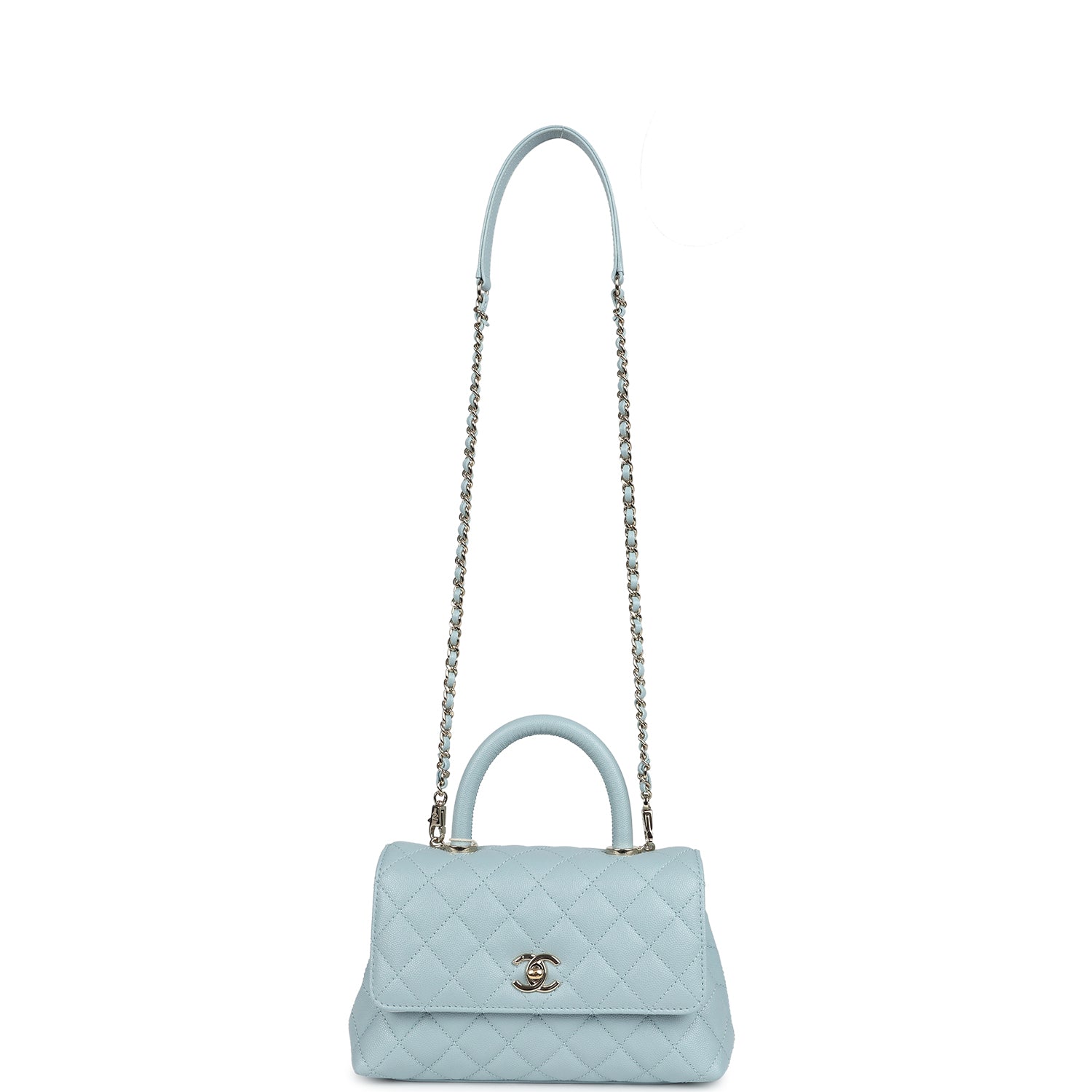 Chanel Small Coco Top Handle Flap Bag Light Blue Caviar Light Gold Hardware