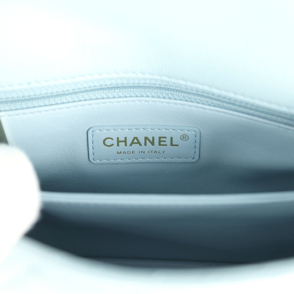 Chanel Small Coco Top Handle Flap Bag Light Blue Caviar Light Gold Hardware