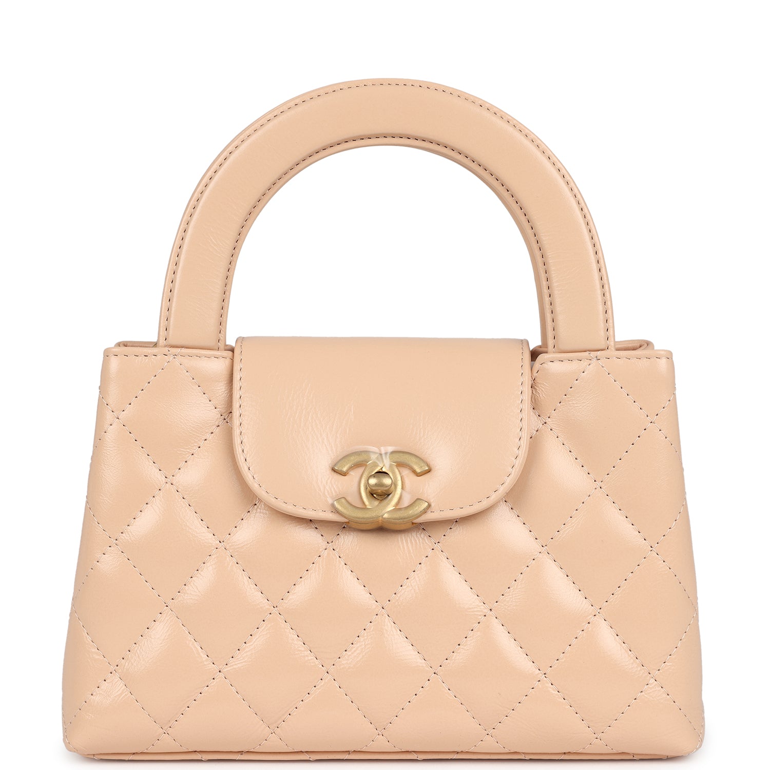 Chanel Small Kelly Shopper Beige Shiny Aged Calfskin Brushed Gold Hardware